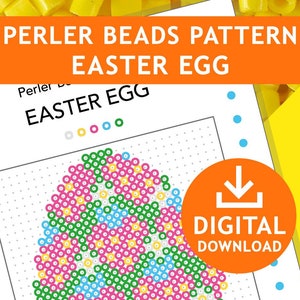 May include: A printable pattern for an Easter egg design using Perler beads. The pattern is for a 29 peg board and uses 5 mm beads. The design features a colourful egg with pink, green, blue, yellow, and white beads.