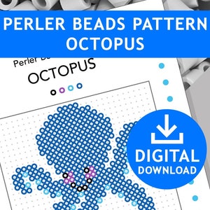OCTOPUS, Vehicles Kids Craft Fuse Beads Pyssla Present Templates Tutorial Printable Pattern Gift Cross Stitch Decoration Hama Sea Ocean Fish