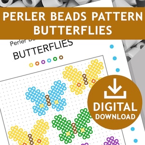 BUTTERFLIES Decoration Hama Fuse Beads Pyssla Templates kids crafts Pattern Gift Summer Flower Preschool Kindergarten Printable Activity