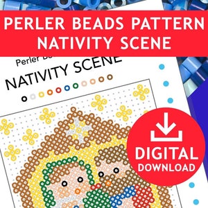 Crèche de Noël décoration de Noël pour l'enfant Jésus en téléchargement numérique modèle hama perler perles pyssla enfants artisanat modèle imprimable école image 1