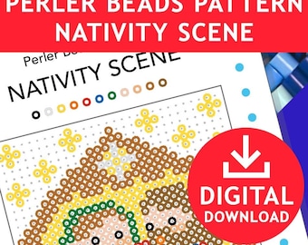 Crèche de Noël décoration de Noël pour l'enfant Jésus en téléchargement numérique modèle hama perler perles pyssla enfants artisanat modèle imprimable école