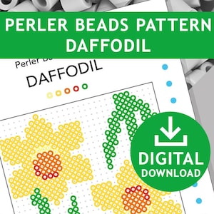 DAFFODIL Decoration Hama Fuse Beads Pyssla Present Templates Tutorial Printable Craft Pattern Gift Kids Cross Stitch Flower Spring Easter