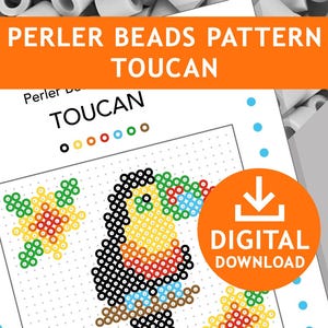 TOUCAN Decoration Hama Fuse Beads Bird Pyssla Forest Templates Tutorial Printable Craft Pattern Gift Kids Cross Stitch jungle