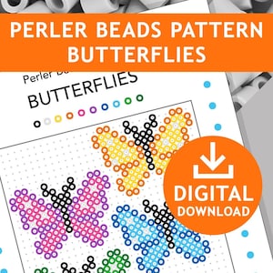 BUTTERFLIES kids krafts fuse beads perler beads hama beads printable templates activity sheets school birthday gifts play decoration pyssla