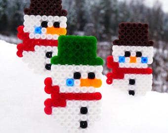 SNOWMAN Christmas X-mas Decoration Hama Fuse Beads Pyssla Present