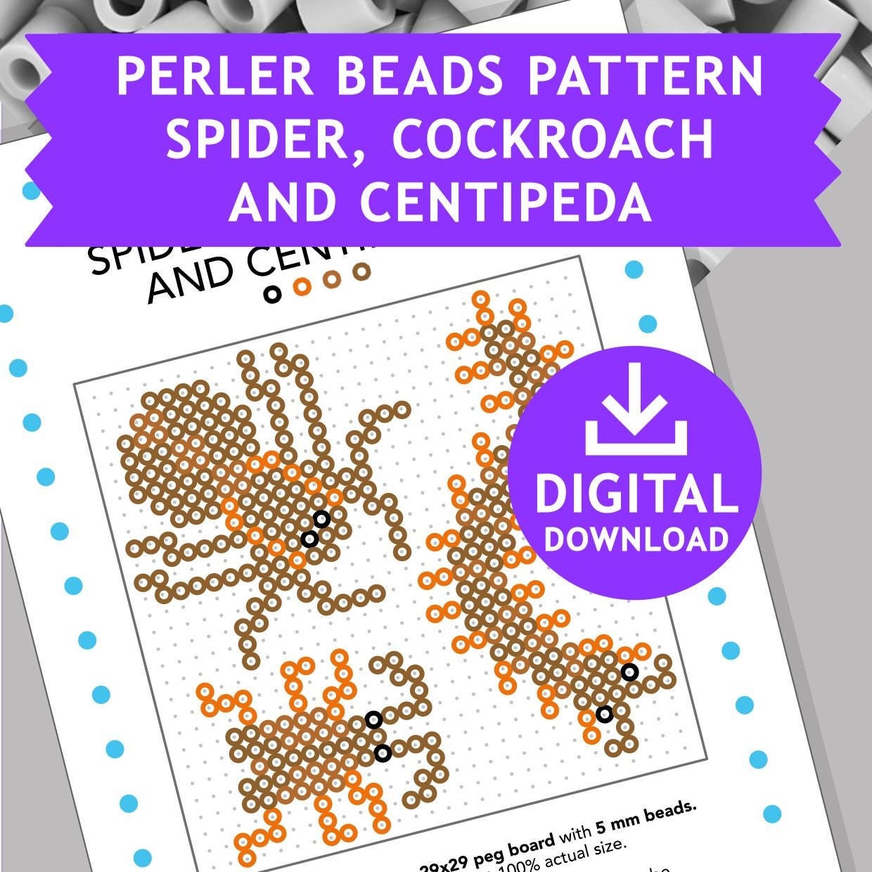 SPIDER, COCKROACH, CENTIPEDA Halloween Crafts Perler Beads Fuse
