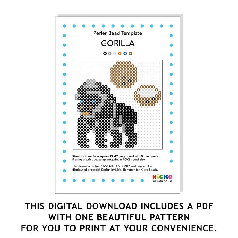 Gorilla Perler Bead Pattern: Jungle Fuse Bead Template (digital ...