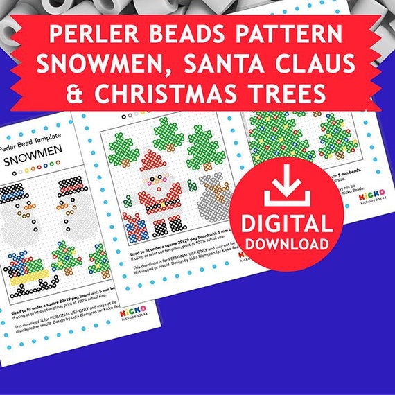 3x CHRISTMAS Perler Patterns Xmas Santa Claus Tree Snowmen