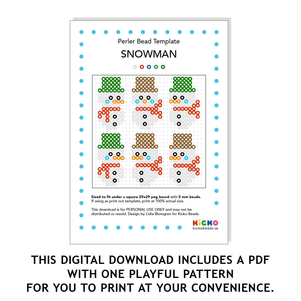 SNOWMAN Christmas X-mas Decoration Hama Fuse Beads Pyssla Present