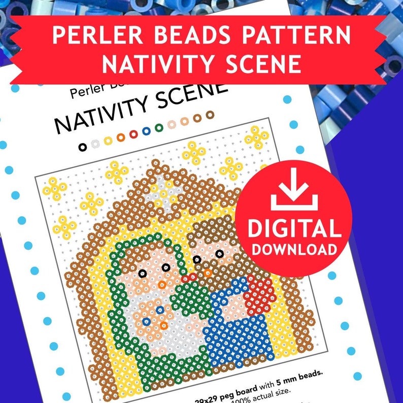 Crèche de Noël décoration de Noël pour l'enfant Jésus en téléchargement numérique modèle hama perler perles pyssla enfants artisanat modèle imprimable école image 1