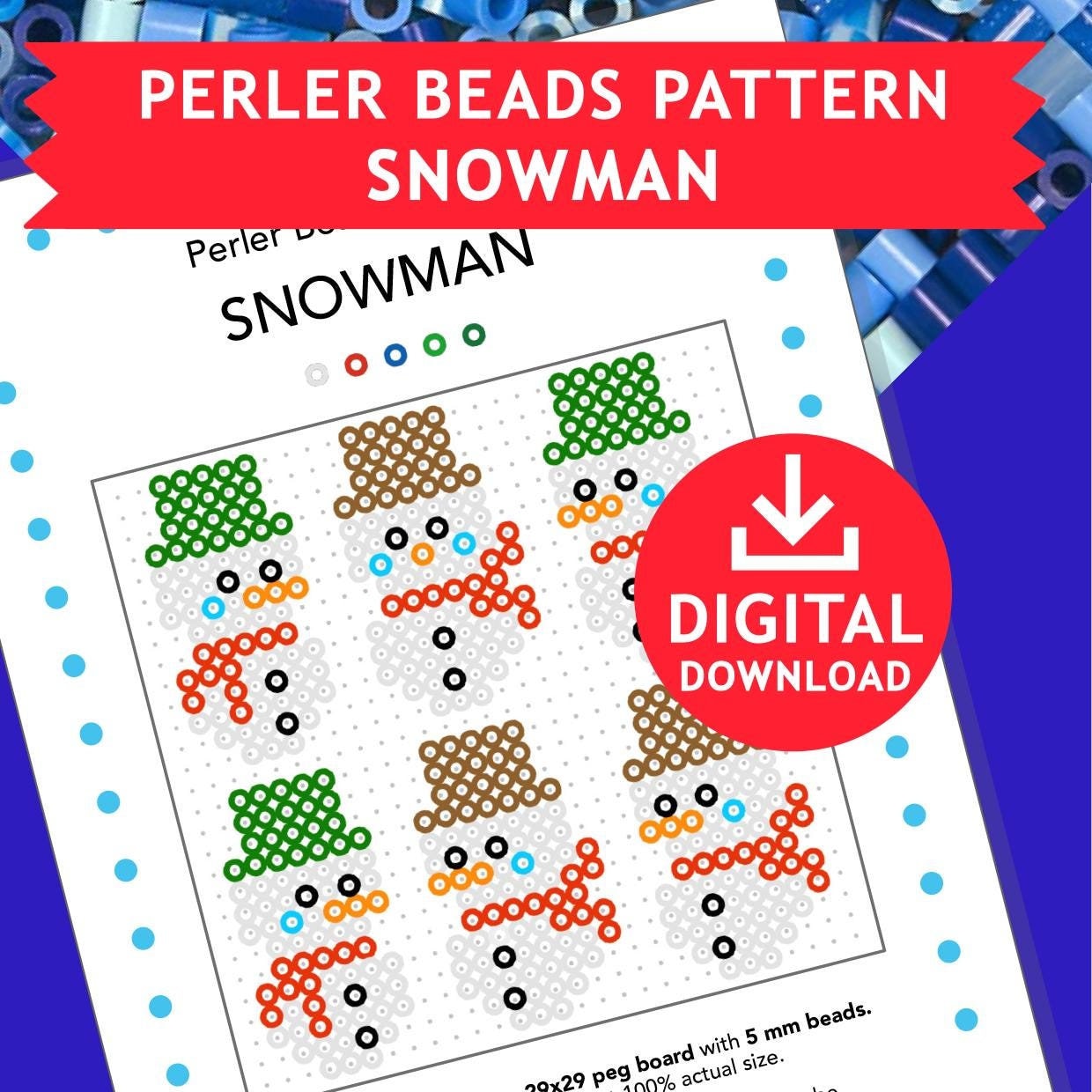 SNOWMAN Christmas X-mas Decoration Hama Fuse Beads Pyssla Present