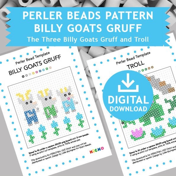 2x BILLY GOATS GRUFF Fairy Tales Decoration Hama Fuse Beads Pyssla ...