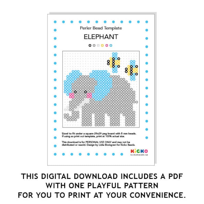 ELEPHANT AND BEES Decoration Hama Fuse Beads Pyssla Templates Tutorial ...