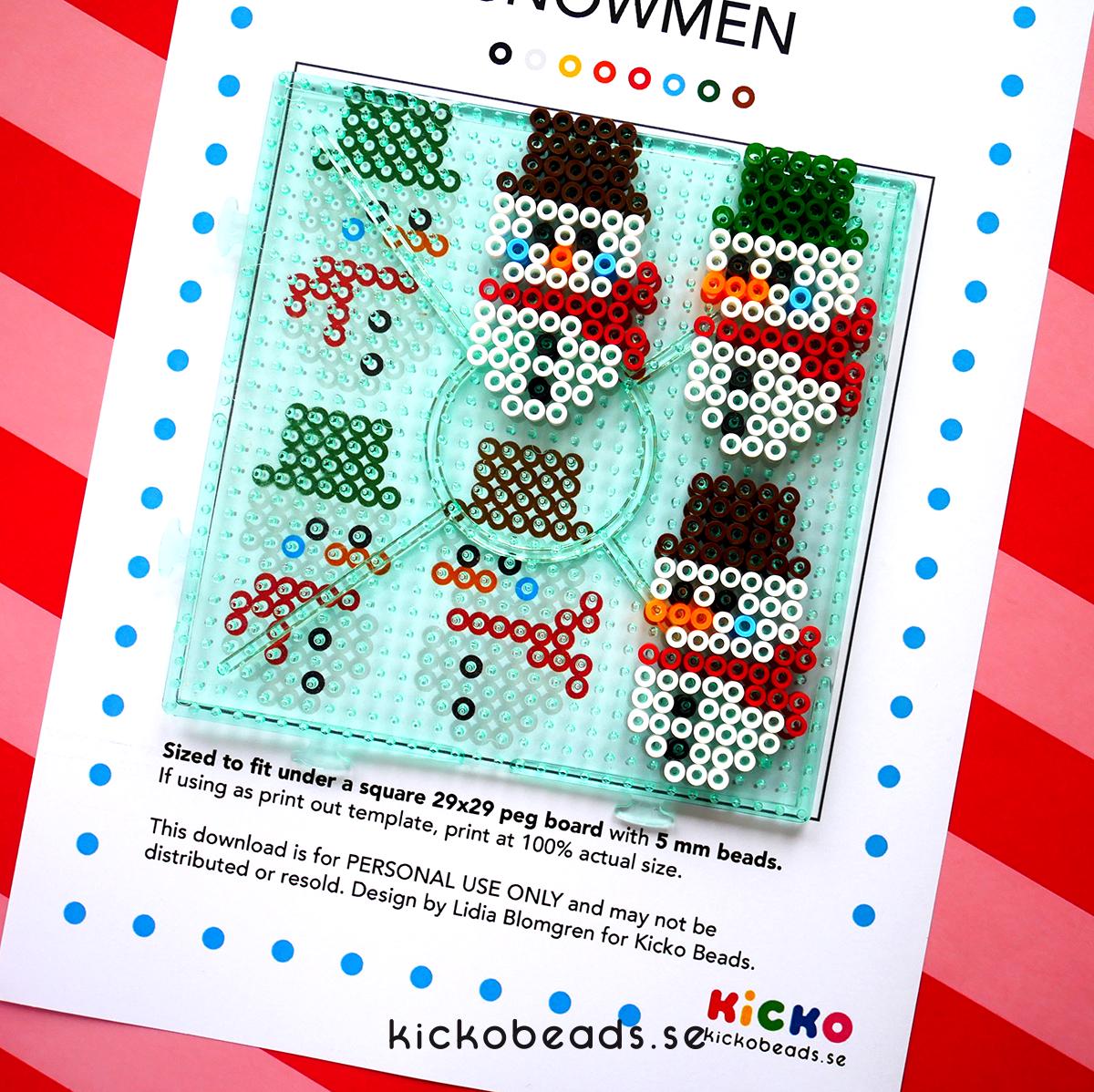 SNOWMAN Christmas X-mas Decoration Hama Fuse Beads Pyssla Present