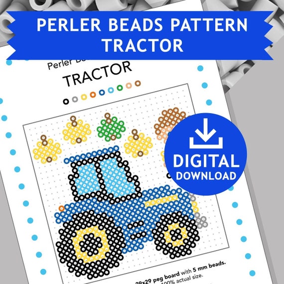 TRACTOR Perler Patterns, Decoration Hama Fuse Beads Pyssla Present Templates Tutorial Vehicles Kids Crafts Printable Kids Activity Sheets