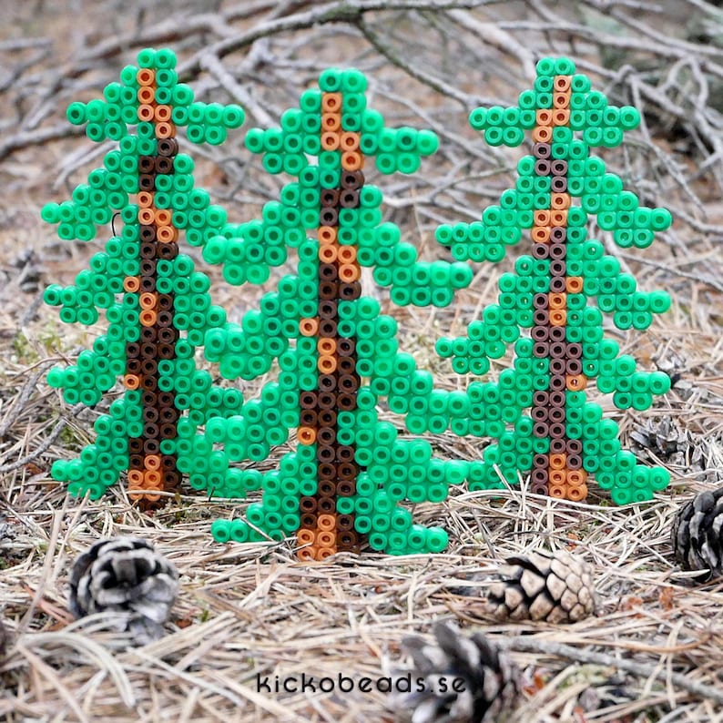 FIR TREES Decoration Hama Fuse Beads Pyssla Forest Templates Tutorial ...