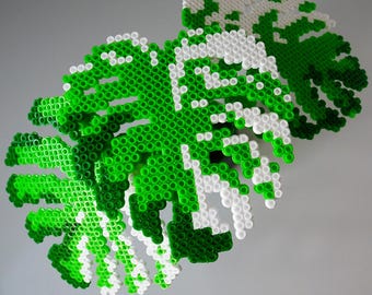3x MONSTERA Albo Leaf Hama Fuse Beads Present Templates Printable
