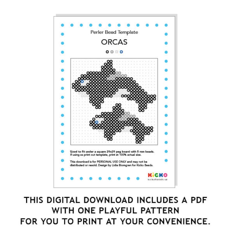 ORCAS Perler Patterns, Sea Ocean Fish Hama Fuse Beads Pyssla Nabbi ...