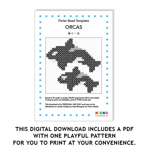 ORCAS Perler Patterns, Sea Ocean Fish Hama Fuse Beads Pyssla Nabbi ...