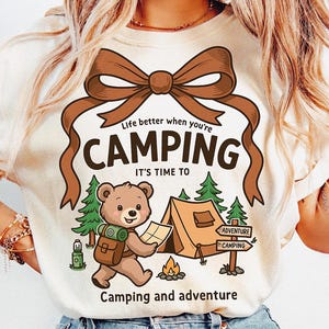 Camping PNG Sublimation, Coquette Camping Png Camping Clipart, Summer PNG Designs, Trendy Aesthetic Shirt Design Camping Girl Shirt Png