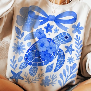 Sea Turtle PNG, Nautical Sublimation Designs, Fisherman Aesthetic Png, Beach Png, Instant DIGITAL Download, Turtle Png, Boho Floral Turtle