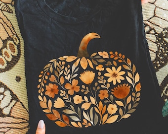 Floral Pumpkin Png, Boho Fall Pumpkin Shirt Design, Retro Autumn Flowers Sublimation, Preppy Fall Brushstroke Png, Pumpkin Season Png