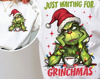 Just Waiting For Christmas Png, Trendy Christmas Png, Funny Christmas png, Retro Christmas PNG, Christmas Sublimation Design front and back