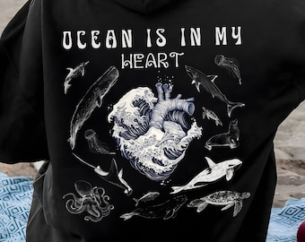 L'oceano è nel mio cuore PNG, maglietta animale marino PNG, natura oceano retrò SVG, design vita marina PNG, design maglietta balena oceano, proteggi l'oceano PNG