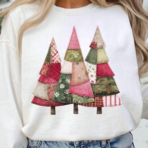 Retro Christmas Trees Patchwork PNG, Christmas Vintage png, Girly Christmas Tree, Christmas Tree png, Trendy Christmas, New Christmas Design