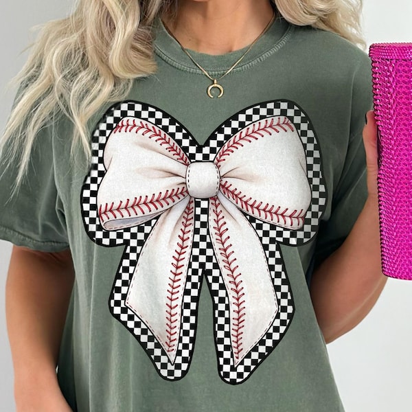Checkered Baseball Bow Png, Retro Bow Baseball Sublimation, Vintage Coquette Baseball Shirt Design, Mama Png Download, Game Day Baseball Png