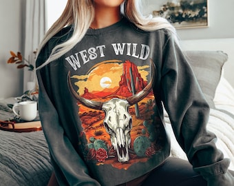Wild West Png Svg sublimation design, western bull skull png, desert vibes png, western png, Retro Western Svg, Desert Western Shirt Png Svg