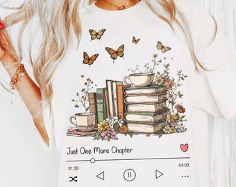 Floral Bookish Png, Fall Books Design, Just One More Chapter Png (Digital Download)