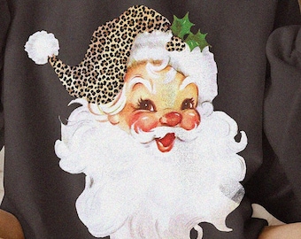 Leopard Santa Christmas Png, Christmas Png, Leopard Santa Png, Santa Claus Png, Trendy Santa, Retro Christmas Design, Vintage Santa Clipart