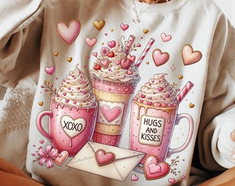 Café San Valentín Png, Día de San Valentín, Abrazos y besos XOXO Png, Descarga digital, Gráficos de San Valentín, Amante del café Png, Sublimación de café