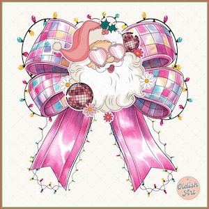 Retro Santa Christmas Disco Coquette PNG, Vintage Merry Christmas PNG, Funny Santa With Sunglasses Xmas Holiday Sublimation, Pink Santa Png
