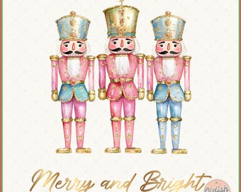 Glitter Nutcracker Friends PNG, Merry and Bright png, Pink Christmas PNG, nutcrackers png, Pink Christmas PNG Sublimation,Gold Christmas Png