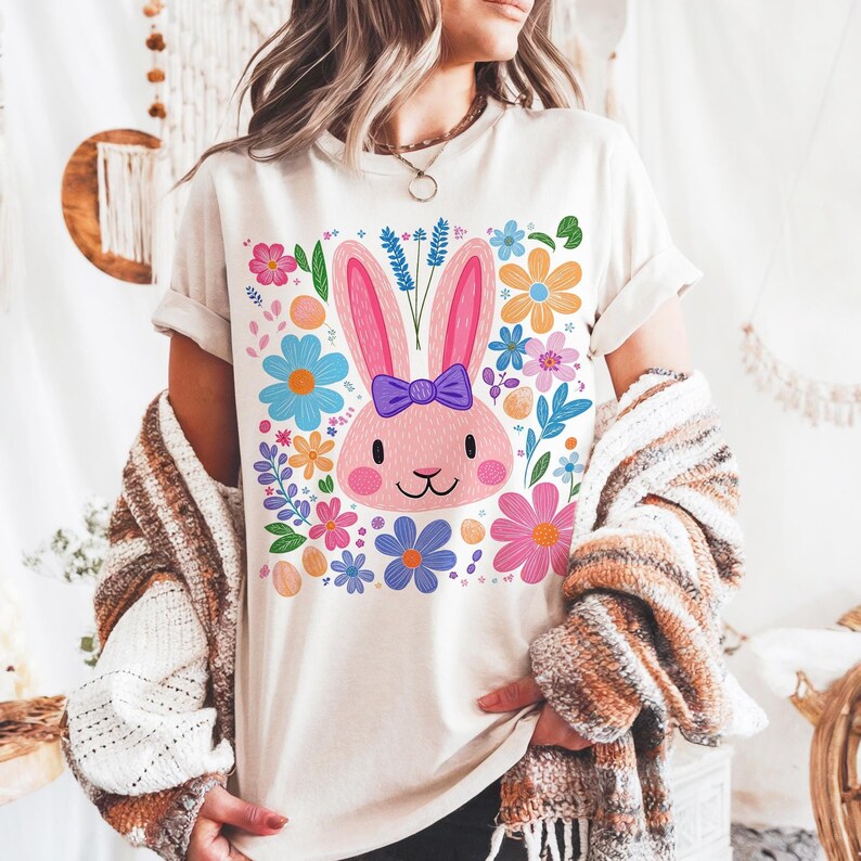 Boho Easter Bunny Png, Chillin’ with my peeps png, Retro Floral Easter Png, Bunny Coquette Png, Happy Easter Png, Coquette Easter Png image 2