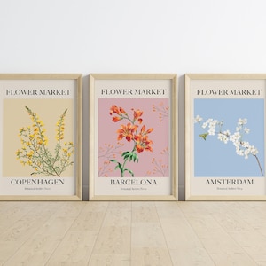 Flower Market Print Set of 3 prints, Digital Download, Flower Market Poster, Trendy Art Prints, Flower Decor Prints, Art Print Set