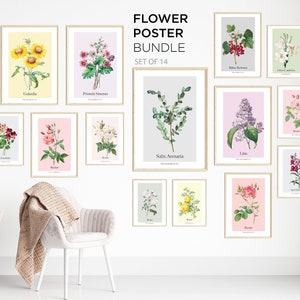 Flower Market Posters Set of 14 Prints, Gallery Wall Art, Digital Download, Colorful Floral Wall Prints, Modern, Neutral Minimalist Wall Art
