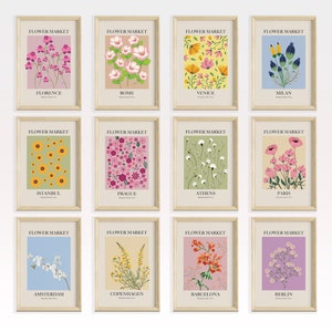 Gallery Wall Art Set of 12 Prints, Flower Market Print, Digital Download, Colorful Floral Wall Prints, Modern, Neutral Minimalist Wall Art