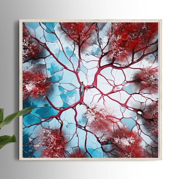 Printable Wall Art of the Red Forrest (4) in red white and blue, digital print instant download