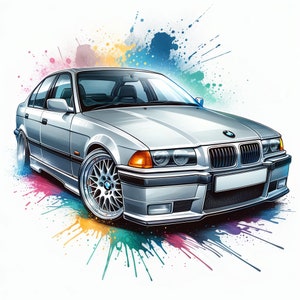 BMW e36 3 Series M3, Digital Art, Mockups, Digital Download, PNG, Sticker, T-Shirt Print