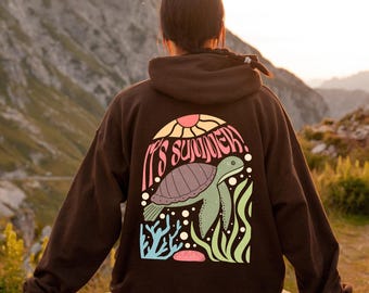 Sudadera con capucha con estampado de tortuga marina estilo bohemio playero / Sudadera con capucha de estética costera de gran tamaño, Coconut Girl Summer