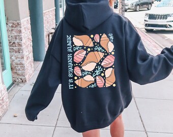 Retro Summer Magic Hoodie | Boho Sea Shell Graphic Pullover | Beach Day Retro Hoodie, Summer Vacation Shirt, Girls Trip Hoodie