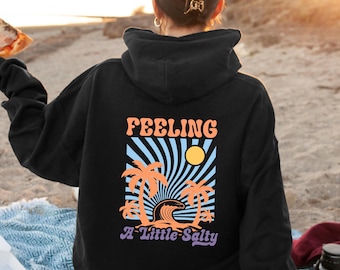 Sudadera con capucha Ocean Vibes / Sudadera con capucha de gran tamaño con estampado de palmeras bohemias, sudadera con capucha unisex divertida para almas saladas, regalo perfecto para amantes de la playa