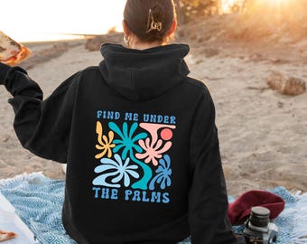 Sudadera con capucha y estampado de palmeras estilo bohemio vintage, suéter playero de gran tamaño, jersey de verano, regalo perfecto para la playa