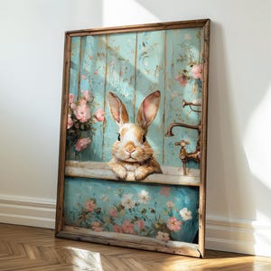 Funny Easter Bunny in Toilet Bathroom Print, Toilet Wall Art, Rabbit in Easter Bathroom, Digital Download, Animal Toilet Humor, Spring Decor