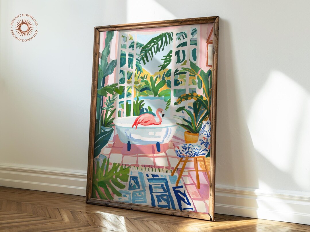 Flamingo in Matisse Style Bathroom Print, Toilet Walldecor, Digital ...