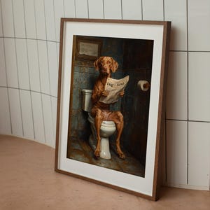 Vizsla reading Newspaper in Bathroom Print, Quirky Toilet Wall Art, Wash Your Paws, Digital Download, Vizsla Portrait, Vizsla Gift, Cute Dog