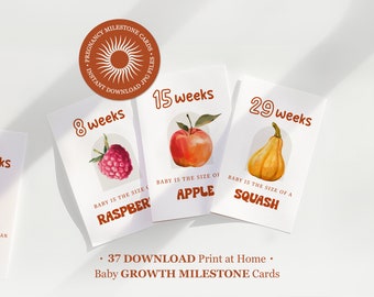 Schwangerschaft Meilensteinkarten, Woche 4-40, Wochenkarten Obst Baby Größe, Baby Wachstumskarten Gemüse, digitaler Download